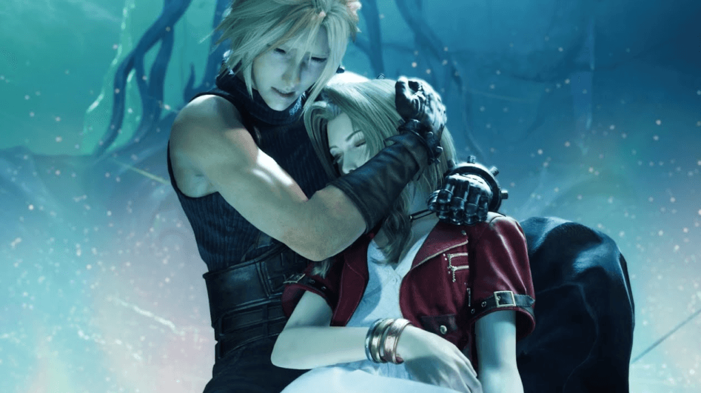 Cloud chorando com a morte de Aerith